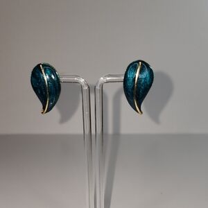 Elegant Teal Leaf Earrings